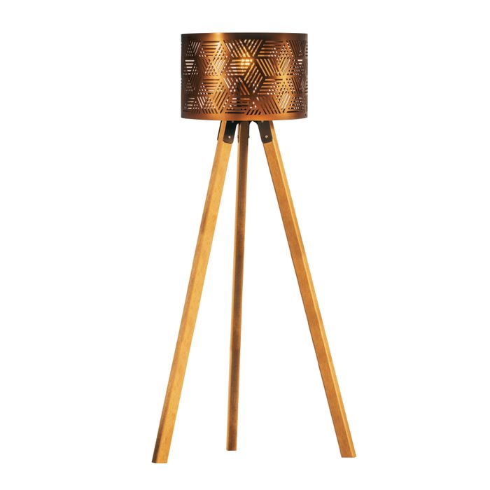 Luminária de Piso - Base de madeira com cúpula de metal 
