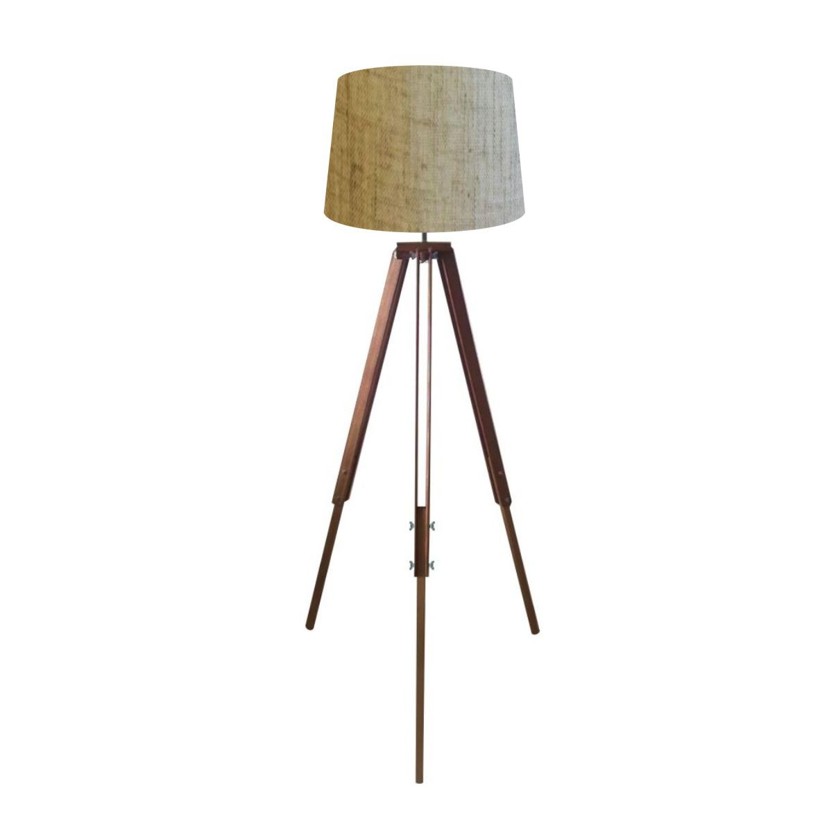 Luminária de Piso - Base de madeira e cúpula de tecido